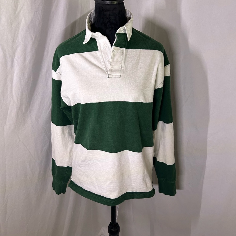 Green and White Striped Varsity Rugby Shirt oversized XS H&M 100% cotton - Picture 11 of 11